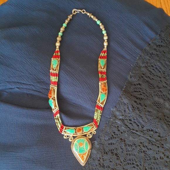 Tibet silver and turquoise necklace - Picture 1 of 2